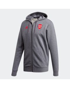 adidas Mens Arsenal 3 Stripes Full Zip Hoodie- Grey